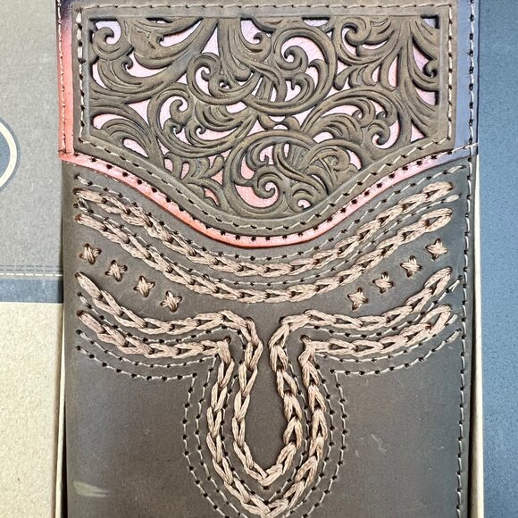 Justin Boots Genuine Leather Tooled Western Stitch Rodeo Wallet - Picture 2 of 5